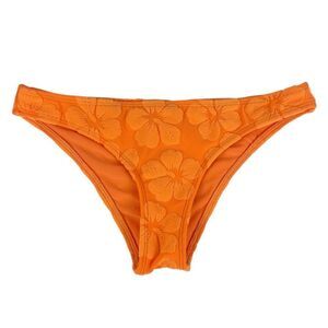 Hollister Bright Orange Terry Cloth Hibiscus Print Bikini Bottoms Size XS